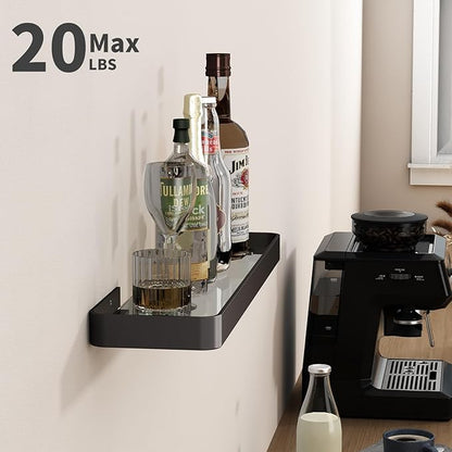 Danpoo 20 Inch Long Floating Shelf Black, Clear Tempered Glass Wall Shelf - Spacious and Stylish Storage for Your Home
