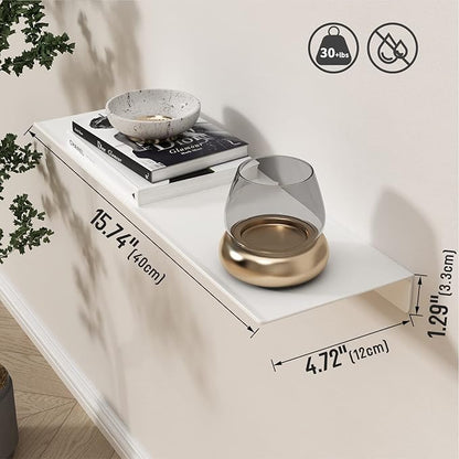 Danpoo White Floating Shelf for Wall Storage, Metal Wall Shelf for Living Room/Bathroom/Kitchen, Display Shelf for Collectibles, 16"