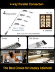 EBD LED Shelf Lights for Bookshelf 4-Way 48” Splitter Parallel Under Cabinet Lighting Built-in Adjustable Cable Kitchen Counter Lights Bar 8 Panels Display Lights Energy 3600Lm 4500K Closet Light