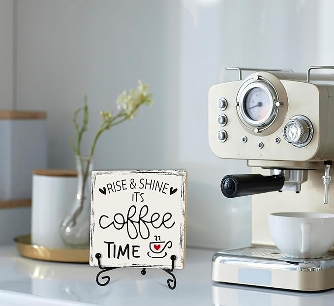 Coffee Desk Decor Sign, Coffee Time Sign With Stand For Farmhouse Home Kitchen Table, Wine Sign For Farmhouse Home Kitchen Bar Shelf Table, Gifts For Family Friend Coworker-12