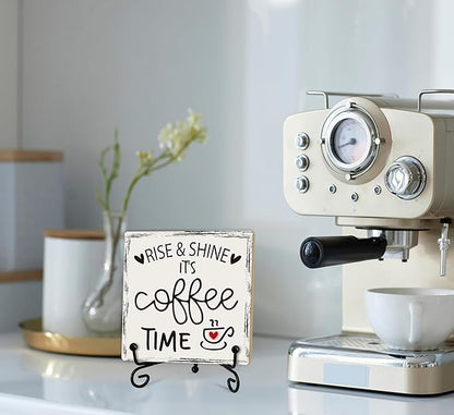 Coffee Desk Decor Sign, Coffee Time Sign With Stand For Farmhouse Home Kitchen Table, Wine Sign For Farmhouse Home Kitchen Bar Shelf Table, Gifts For Family Friend Coworker-12