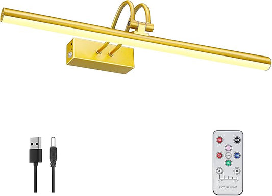 Picture Light,Picture Lights for Wall Cordless,16" Picture Lights with Timer and Dimmable,Battery Wall Lights for Display Gallery Painting Art Frame Portrait-Gold