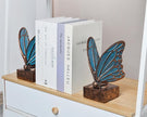 Vintage Blue Butterfly Bookends,Resin Book Ends for Shelves,Heavy Duty Decorative Bookends,Creative Book Stopper Holder Decor for Desk Home Office,Shelf Decoration,Gifts for Mother's Day