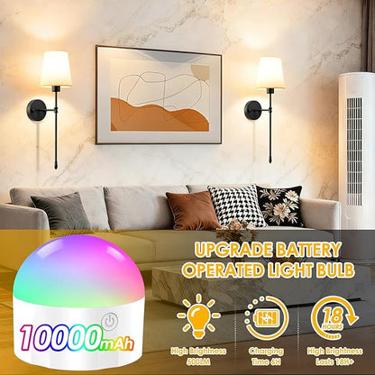 OCATO Battery Operated Wall Sconce: 10000mAh Wireless Wall Sconces Set of Two Rechargeable Lamp Dimmable Magnetic Lights with 7 RGB Colors and Remote Walls Decor for Bedroom Living Room Hallway