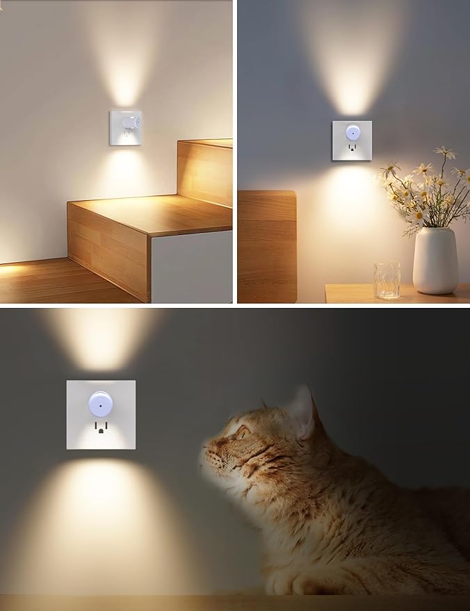4-Pack Motion Sensor Night Light, Plug into Wall Dusk to Dawn LED Nightlight, Auto On/Off, 5000K Daylight 100 Lumens, Rotatable Plug-in Design for Hallway, Staircase, Bathroom, Bedroom, Kitchen