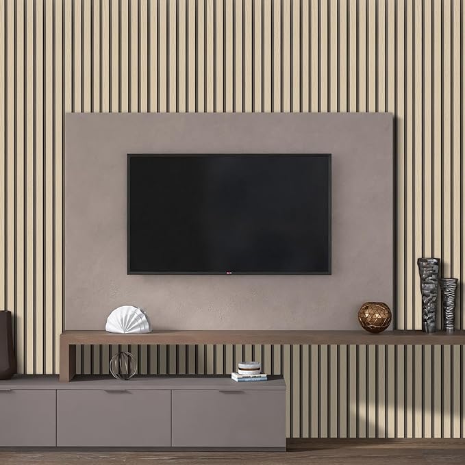 Arthome Wood Slat Wallpaper 17''x240'' Peel and Stick self Adhesive Wood Wallpaper PVC Vinyl Decorative Removable Wallpaper Waterproof Faux Wood Grating Stripe Contact Paper for Living Room (Oak)