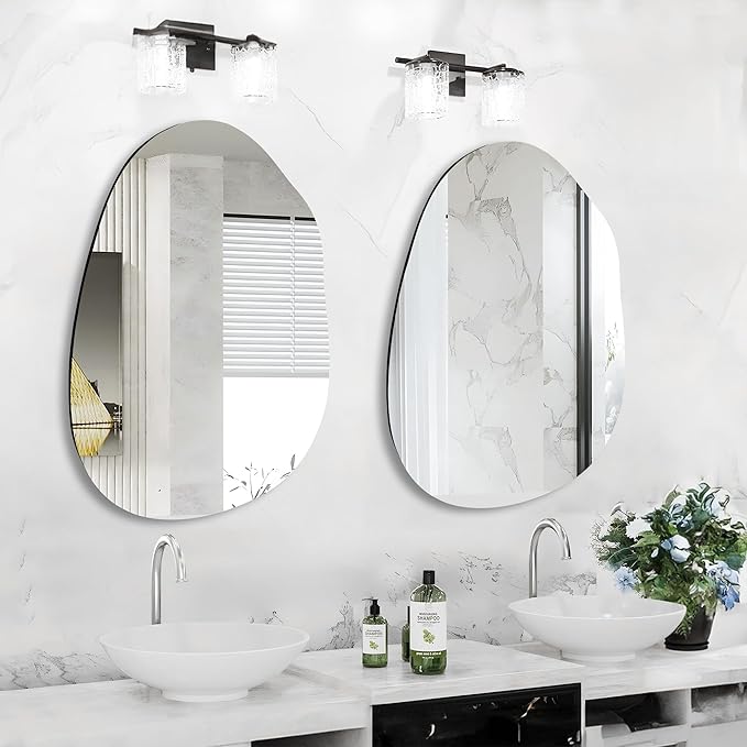 Irregular Wall Mirror 24x36 Inch,Asymmetrical Frameless Bathroom Mirrors with Tempered Glass for Bathroom Living Room Bedroom,Decorative Modern Wall Decor