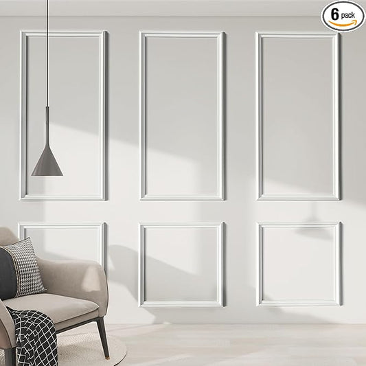 Peel and Stick Wall Molding Kit of 6 Frames,Premade Accent Wainscoting Panels, Ready to Molding Trim for Living Room Bedroom Corridor Home Interior Wall Panel Decor White (54x24in)