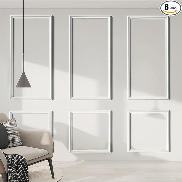Peel and Stick Wall Molding Kit of 6 Frames,Premade Accent Wainscoting Panels, Ready to Molding Trim for Living Room Bedroom Corridor Home Interior Wall Panel Decor White (54x24in)
