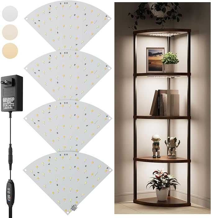 4-Pack Under Shelf Lighting for 5 Tier Corner Shelf Stand,Ultra-Bright 10 Dimmable Slim Stick on Lights,3-Color Timer 3/9/12H,Decor Lights for Living Room, Bedroom,Kitchen Storage Display Rack