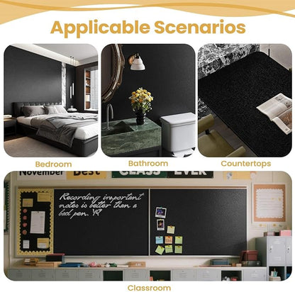 Black Silk Wallpaper Peel and Stick Embossed Self Adhesive Contact Paper 15.7" x 118" Removable Waterproof Kitchen Vinyl Wrap Cabinet Textured Renter Friendly Wall Cover with Scraper, Paper Cutter
