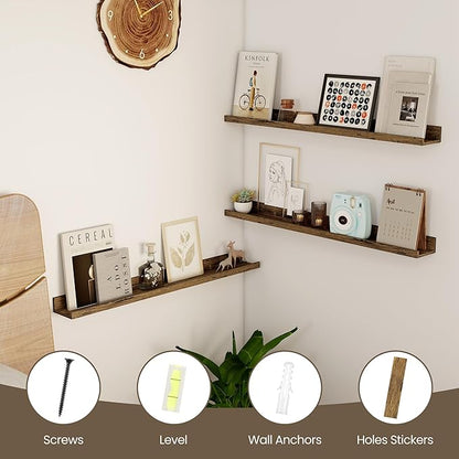 Axeman 30 Inch Floating Shelves | Picture Ledge Shelf Set of 2 | Rustic Brown Wall Shelves with Lip | Brown Picture Shelf for Wall with Ledge | Photo Ledges 30 Inch