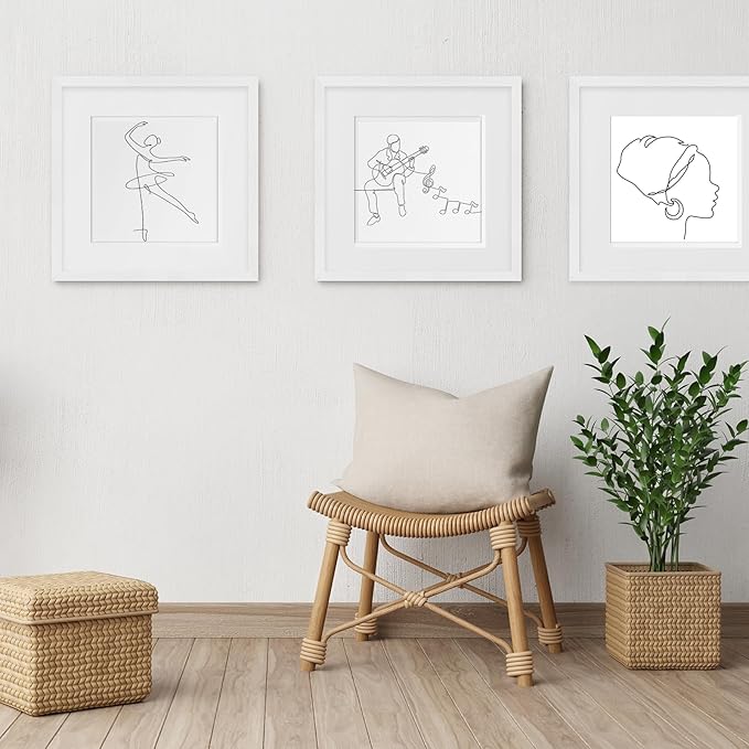puthiac 20x20 Solid Oak Wood Picture Frame, Fits 16x16 with Mat or 20x20 Without Mat, Wall Display Only, Plexi Front, 3 Pack, White