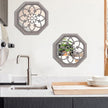 2 PCS Octagon Wall-Mounted Mirrors,Vintage Farmhouse Mirror for Wall Decor,Barn Wood Color Decorative Accent Mirror for Foyer, Bathroom, Bedroom. (12”x12”)