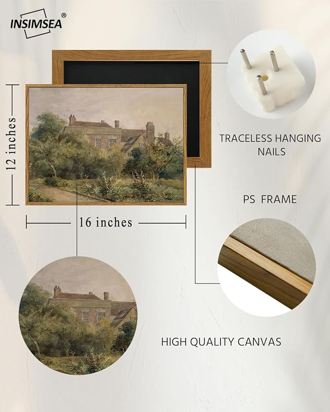 InSimSea Framed Canvas Wall Art Vintage Decor, Home Decor Classical Scenery Landscape Watercolor Paintings Canvas Prints, Wall Decorations for Living Room Farmhouse Bathroom Decor, 12