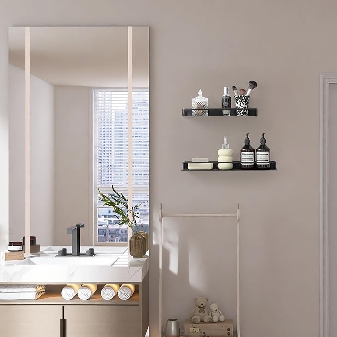 Small Shelf for Wall, Small Floating Shelf, Black Wall Shelves, Metal Bathroom Shelves, Metal Floating Shelves for Bathroom Bedroom Kitchen (Black, 8Inch)