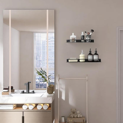 Metal Wall Shelf, Metal Floating Shelf, Black Floating Shelf, Small Shelf for Wall, Display Shelves for Bathroom Bedroom Kitchen (Black, 16Inch)