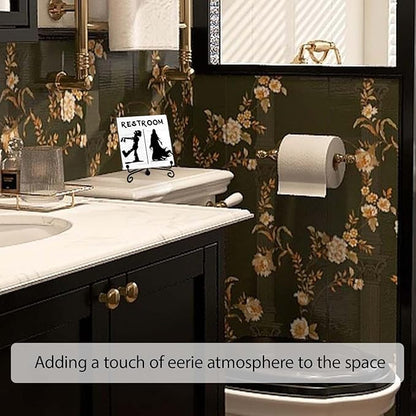 Halloween Bathroom Decor, Zombie Wooden Sign for Home Restroom Desk Shelf, Spooky Table Centerpieces for Washroom Accessories - A12