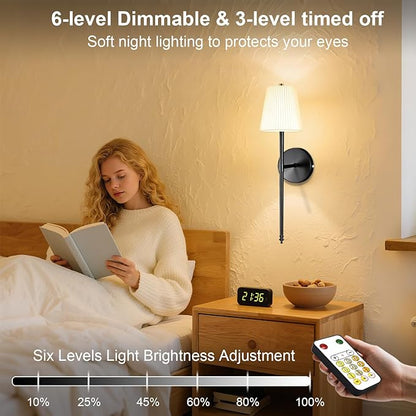 10000mAh Battery Operated Wall Sconces Set of One, Black Rechargeable Wall Lights with Remote & Touch Control,Dimmable 3 Color Temperature Wall Decor for Bedroom Living Room Hallway