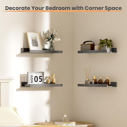 upsimples Floating Shelves for Wall, Wall Shelves for Decor Storage Set of 6, Wall Mounted Wood Shelf for Bedroom, Living Room, Bathroom, Kitchen, Picture Ledge Shelf, Grey