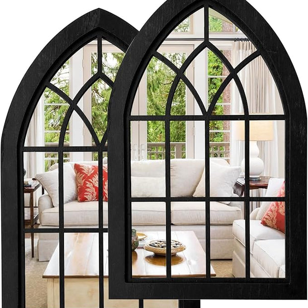 ZEXUIRU 2PCS Arched Window Wall Mirror,Rustic Farmhouse Accent Mirror, Wood Framed Entry Mirror for Living Room,Bathroom,Bedroom,Kitchen,15.5 * 9.8 Inch
