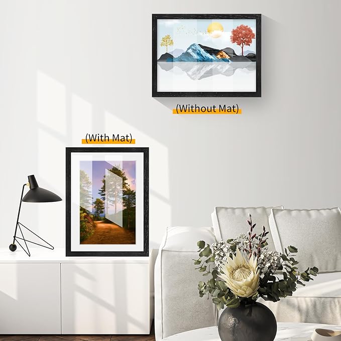 puthiac 13x19 Solid Oak Wood Picture Frame, Fits 11x17 with Mat or 13x19 Without Mat, Wall Display Only, Vertical or Horizontal, Plexi Front, 3 Pack, Black
