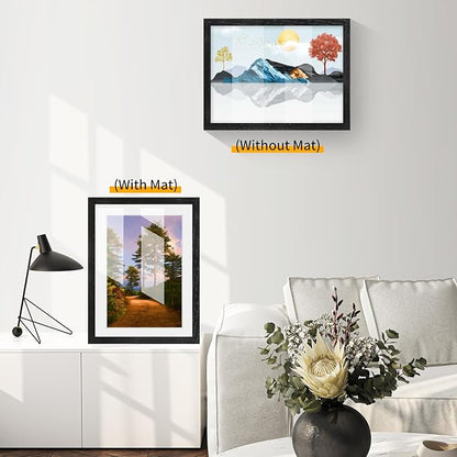 puthiac 13x19 Solid Oak Wood Picture Frame, Fits 11x17 with Mat or 13x19 Without Mat, Wall Display Only, Vertical or Horizontal, Plexi Front, 1 Pack, Black