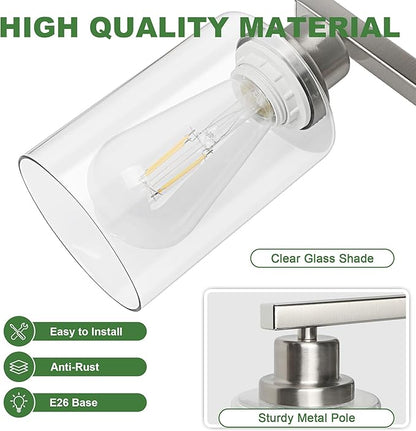 Ascher Bathroom Light Fixtures, 5-Light Vanity Lights with Clear Glass Shade, Modern Brushed Nickel Wall Light for Mirror Bedroom Hallway Cabinet Porch