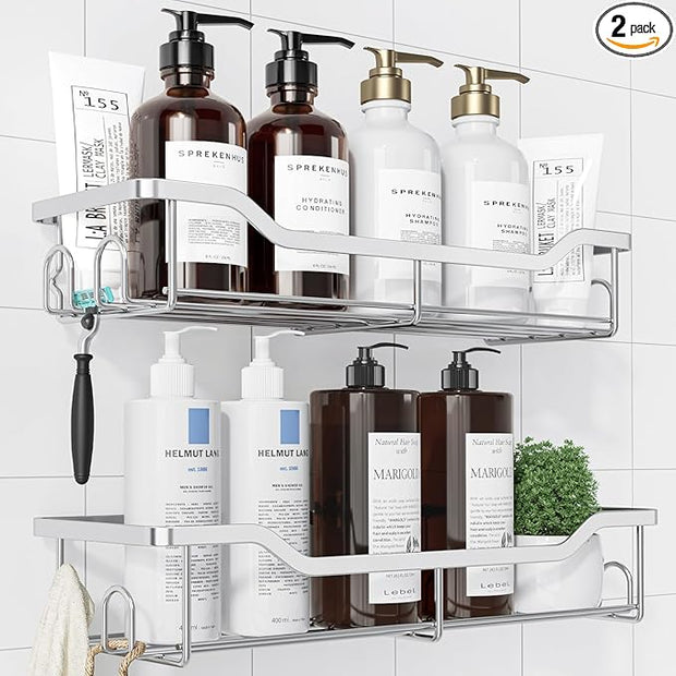 Kitsure Shower Caddy Large - Adhesive Shower Organizer, Stainless Steel Shelf for Inside Shower, No Drill Bathroom Organizers and Storage, Home Decor Accessories, 2 Pack, Sliver