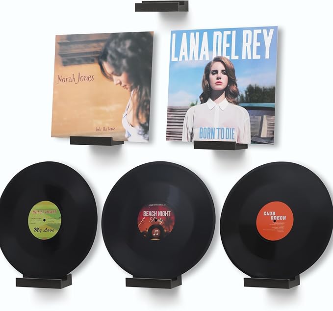 Wood Vinyl Record Shelf Wall Mount, Small Wall Record Holder Display Shelf, Vinyl Record Shelves Record Album Display Holder for LP, CD, Book Art Storage Vintage Home Decor (6, Black)
