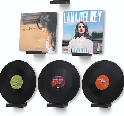 Wood Vinyl Record Shelf Wall Mount, Small Wall Record Holder Display Shelf, Vinyl Record Shelves Record Album Display Holder for LP, CD, Book Art Storage Vintage Home Decor (6, Black)