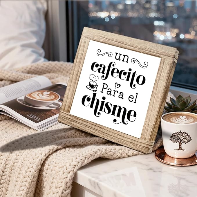 Wood Coffee Sign Un Cafecito Para El Chisme Spanish Coffees Plaque Handmade Rustic Wall Art For Office Kitchen Cafe Bar Square Wood Coffees Decor Sign Gift For Coffee Lover 5.9x5.9 Inch