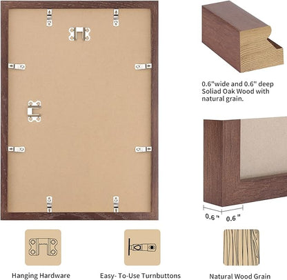 puthiac 11x17 Solid Oak Wood Picture Frame, Fits 8x12 with Mat or 11x17 Without Mat, Wall Display Only, Vertical or Horizontal, Plexi Front, 3 Pack, Walnut