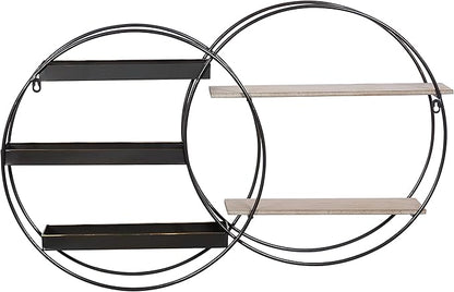 Deco 79 Metal Geometric Wall Shelf Overlapping Circle 5 Level with Wood Accents, 34" x 7" x 20", Black