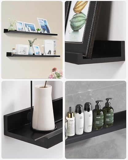 48 Inch Long Floating Shelves for Wall, Black Picture Ledge Shelf Wall Mounted Bathroom Long Ledge Set of 2, Floating Photo Shelf with Grooves for Books Bedroom Living Room Kitchen Spice Rack