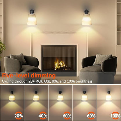 Battery Operated Wall Sconce Set of 2,Gold Rechargeable Wall Lights with Lampshade Dimmable RGB Bulbs and Remote,15 Colors Wireless Wall Lamps for Bedroom Living Room (Black)
