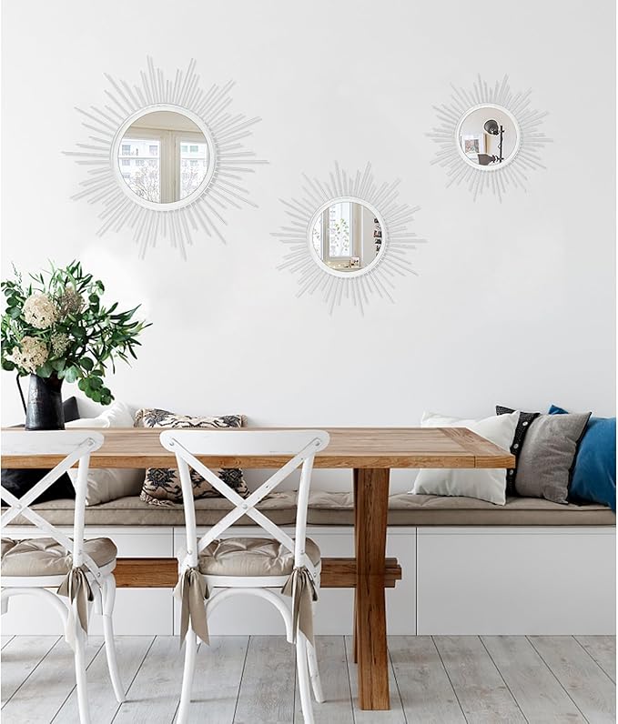 Sunburst Spoked White Large Wall Mirror Boho Home Circle Art Mirror Modern Metal Mirror for Wall Decorative Bathroom Bedroom Vanity Hallway Balcony Living room Entryway 20