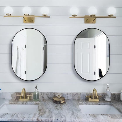 2 Piece Oval Bathroom Mirror Capsule Wall Vanity Mirror, 20"x30" Pill Mirrors Wall Mounted Mirror, Large Modern Mirror with Black Metal Frame, Decor for Entryway, Bedroom, Living Room