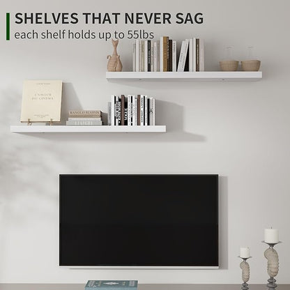 Marsmiles Wood Floating Shelves for Wall Set of 2, 36 Inch Wide Rustic Wooden Floating Shelves, Invisible Wall Mounted Display for Living Room Bedroom Kitchen Bathroom Office, Black