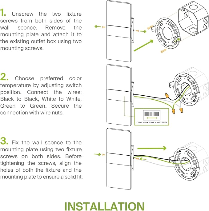 ASD LED Indoor Wall Mount Light Fixture - 12 Inch 12W Modern Interior Matte Black Dimmable Wall Sconce Light - UL 2700K-5000K Adjustable - Hallway, Bedroom LED Wall Lights