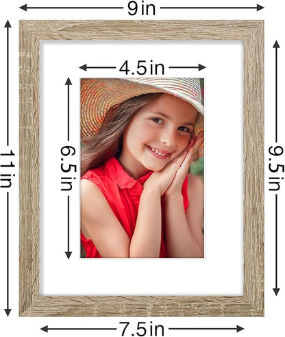Vittanly 8x10 Picture Frames Set of 9, Shatter Resistant Plexiglass, Display 5x7 Pictures with Mat or 8x10 without Mat, Photo Frames for Wall or Tabletop, Engineered Wood, Light Wood