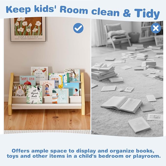 Dayacoco 4-Tier Kids Bookshelf,Montessori Style Book Shelf for Kids Rooms,Extra-Large Children's Bookshelf,Easy to Install Book Shelf for Children's Room or Playroom Storage,White