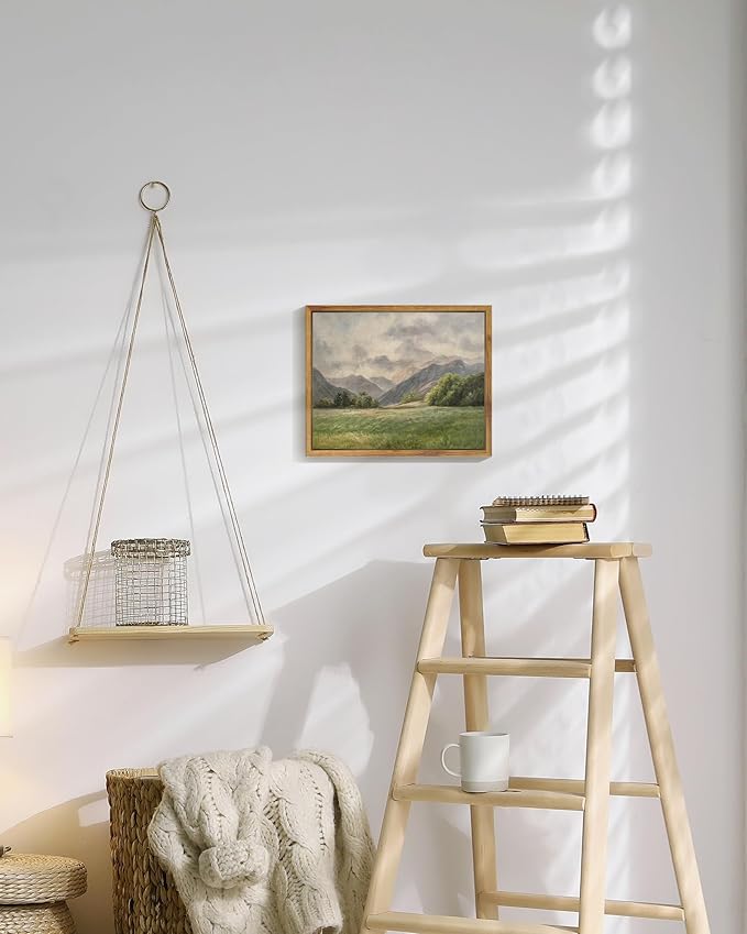SHENIFY Landscape Vintage Framed Canvas Wall Art Classical Prairie and Mountain Prints Farmhouse Kitchen Office Decor - 8x10in Natural Framed