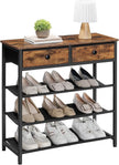 HOOBRO Shoe Rack, 4 Tier Shoe Storage Organizer with 2 Non-Woven Drawers, 9-12 Pairs of Shoes for Entryway, Shoe Shelf with 3 Oxford Fabric Shelves and Wooden Top, Closet, Rustic Brown BF77XJ01