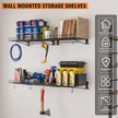 4 Pack Foldable Wall Shelf, Wall Mounted Garage Storage Shelves, Heavy Duty Wall Shelving Supports Up To 180 LBS. Floating Shelves With 8 Hooks Metal Storage Rack for Office, Kitchen and Laundry Room