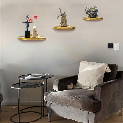 Cityelf Floating Shelves Wall Mounted Wall Decor Iron Glass Hanging Shelf Home Decor Set of 3 Display Ledge Shelves for Living Room Bedroom Office-Gold
