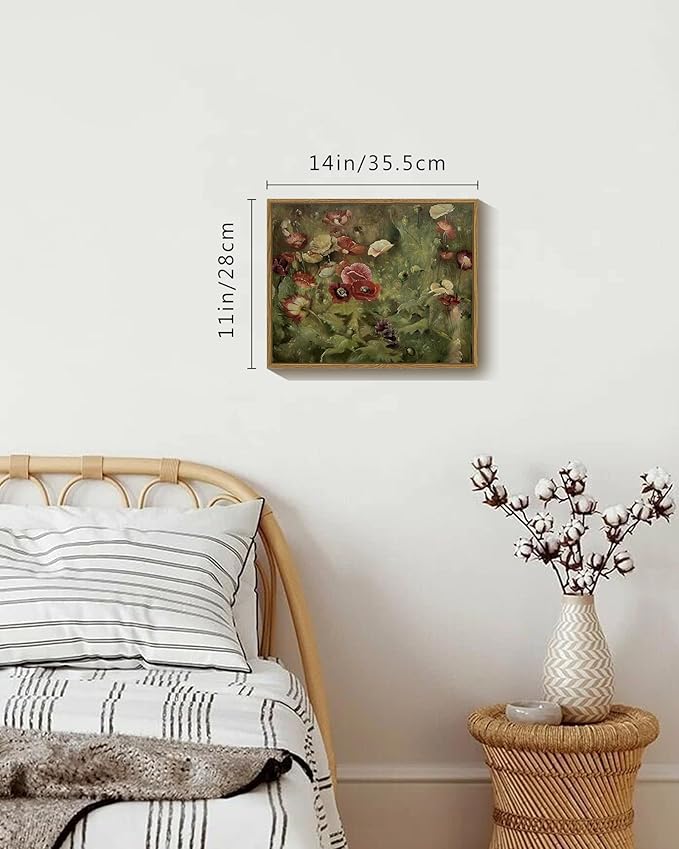 SHENIFY Vintage Landscape Framed Canvas Wall Art Poppies Flower Classic Wall Prints Modern Kitchen Bathroom Office Decor - 11x14in Natural Framed