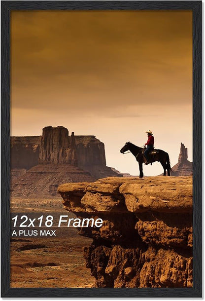 A PLUS MAX 12x18 Picture Frame, Black Engineered Wood Frame for 12 x 18 Inch Picture Poster Photo, Light Weight 12 by 18 Frame with Wood-grain for Wall - 1 Pack/Black/12 x18