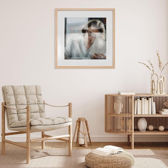 puthiac 20x20 Solid Oak Wood Picture Frame, Fits 16x16 with Mat or 20x20 Without Mat, Wall Display Only, Plexi Front, 3 Pack, Natural Oak