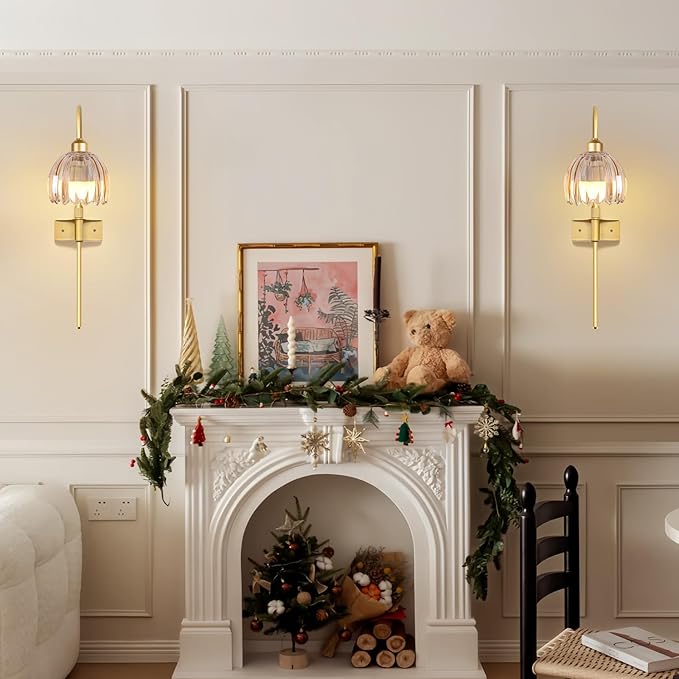 Vintage Battery Operated Wall Sconces Set of Two, Flower Wireless Rechargeable Battery Powered Wall Lights Lamp with Remote Control & Green Glass Lampshade,Gold Wall Sconces for Bedroom Living Room